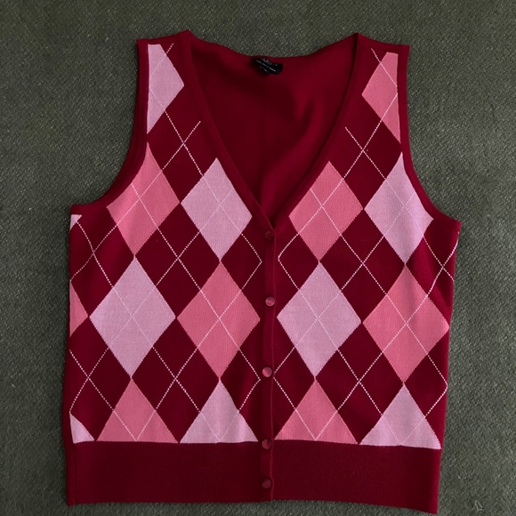Talbots Argyle Sweater Vests Tan and Red Size M Petite - Picture 1 of 6